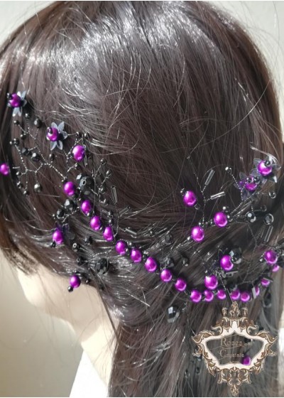 Дизайнерска абитуриентска украса за коса в черно и лилаво Magic in Purple by Rosie